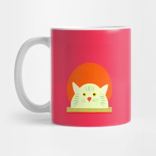 Looking at the Food Cat Retro Poster Vintage Art Cat Wall Orange Pink Illustration Mug